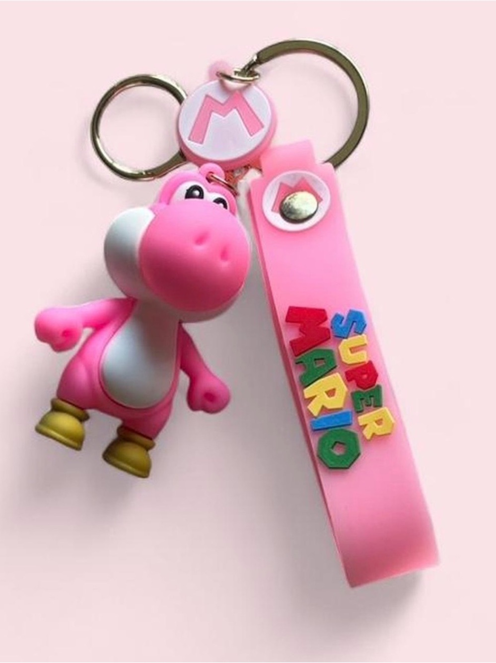 Nintendo Pink Yoshi Keychain with Colorful Super Mario Strap